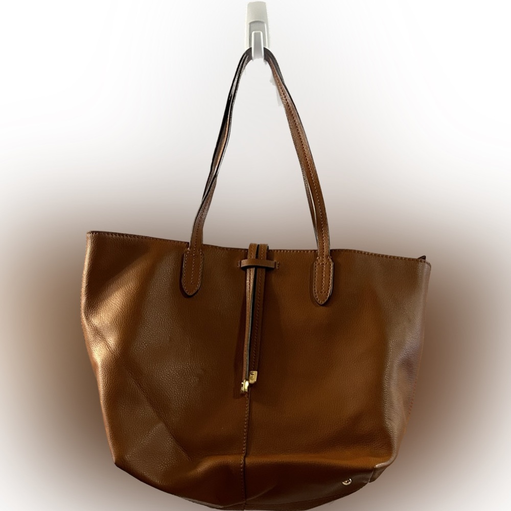 RRL RALPH LAUREN brown leather handbag purse satchel one zip closure